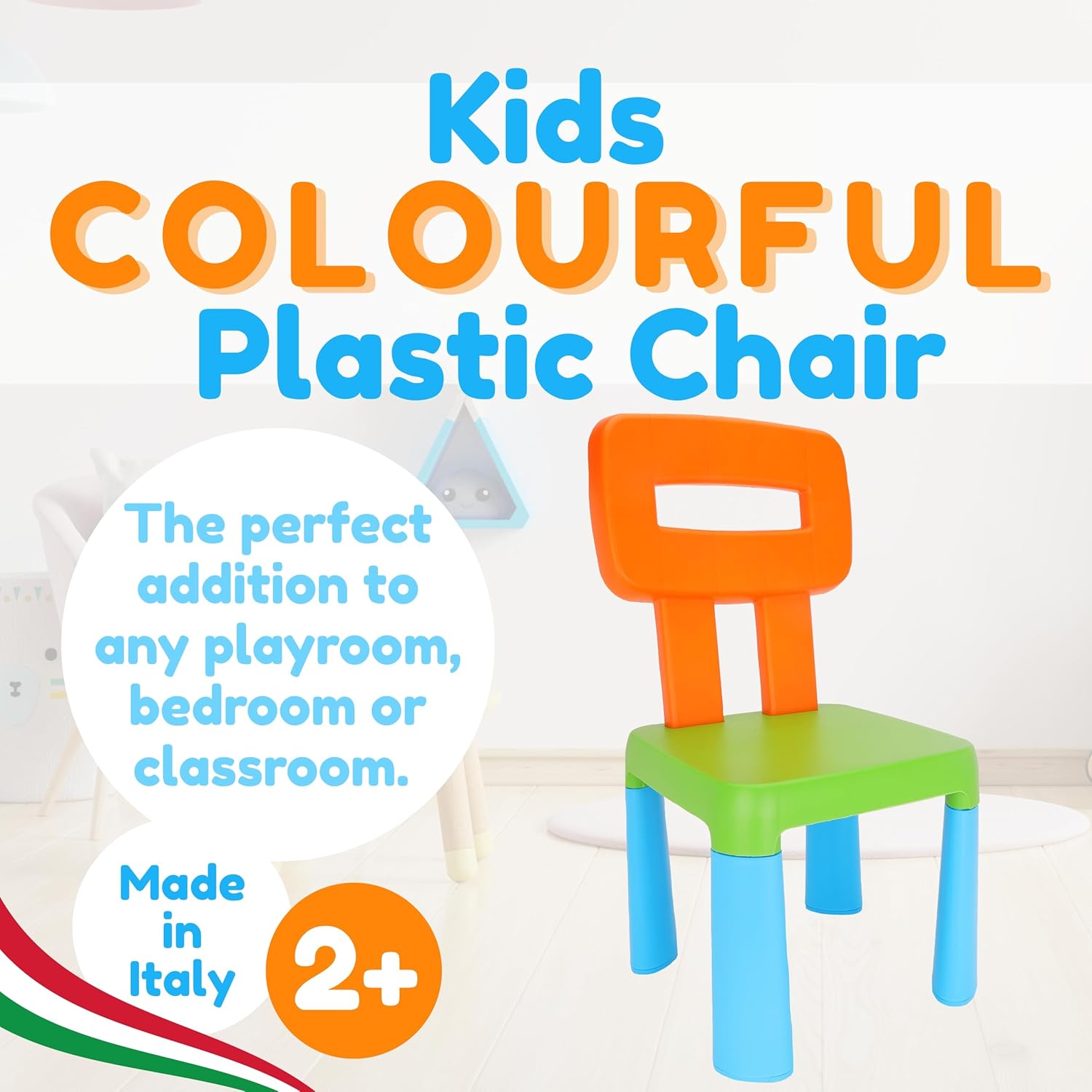 Toyland® 62cm (24") Kids Durable Plastic Chair - Orange, Blue & Green Children's Seat - Indoor & Outdoor Seating for Playroom, Bedroom or Garden - Suitable for Ages 2+ - Image 7