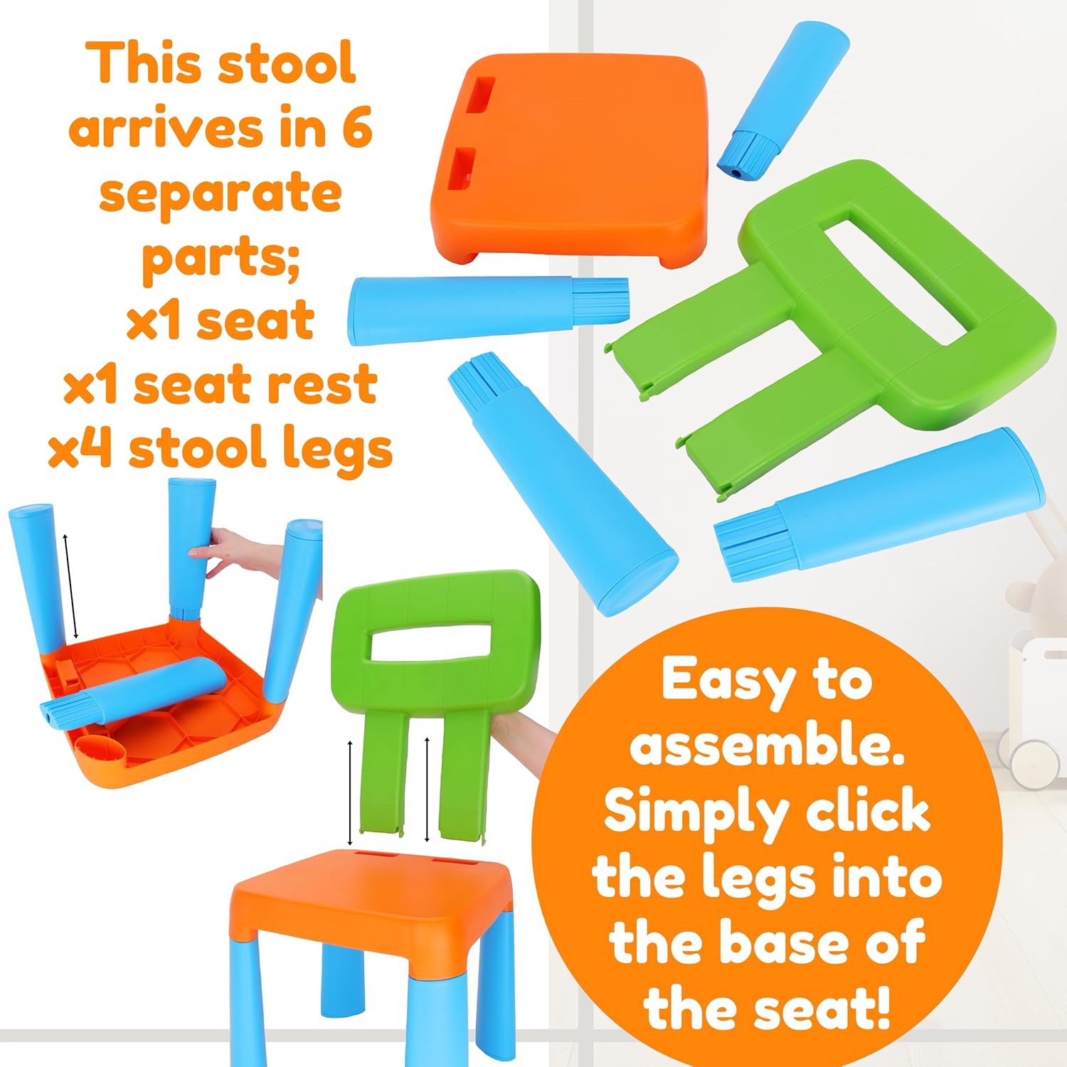 Toyland® 62cm (24") Kids Durable Plastic Chair - Orange, Blue & Green Children's Seat - Indoor & Outdoor Seating for Playroom, Bedroom or Garden - Suitable for Ages 2+ - Image 6