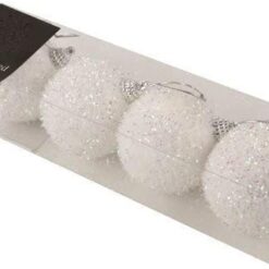 Toyland® Pack of 4-70mm Christmas Tree Baubles - Sparkly White frosted Baubles