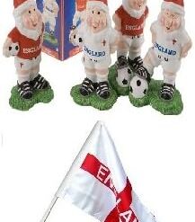 Toyland® Pack Of 2-6" England Garden Gnomes And England Window Supporters Flag 45cm x 30cm - Cricket/Football/Rugby - St George's, Euros & World Cup - Garden Accessories - English Party Decorations