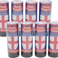 ENGLAND Design 8 Pack Party Poppers - Celebratory Cannon - St George's Day, Euro & World Cup - English Party Decorations