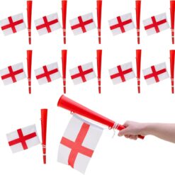 Toyland® 12 x England Flag and Horn 36cm (14") - St George's, Euros & World Cup - Football Match Noisemakers - English Party Decorations
