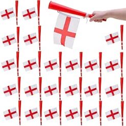 Toyland® 36cm (14") 24 x England Flag and Horn - St George's, Euros & World Cup - Football Match Noisemakers - English Party Decorations
