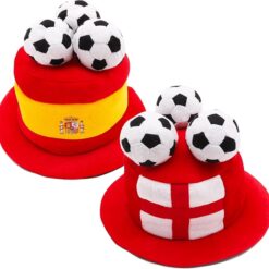 Toyland® Novelty Football Fan Top Hats With 3D Footballs - 1 x England & 1 x Spain - One Size 31cm x 22cm (12" x 9") - St George's, Euros & World Cup - English Party Decorations