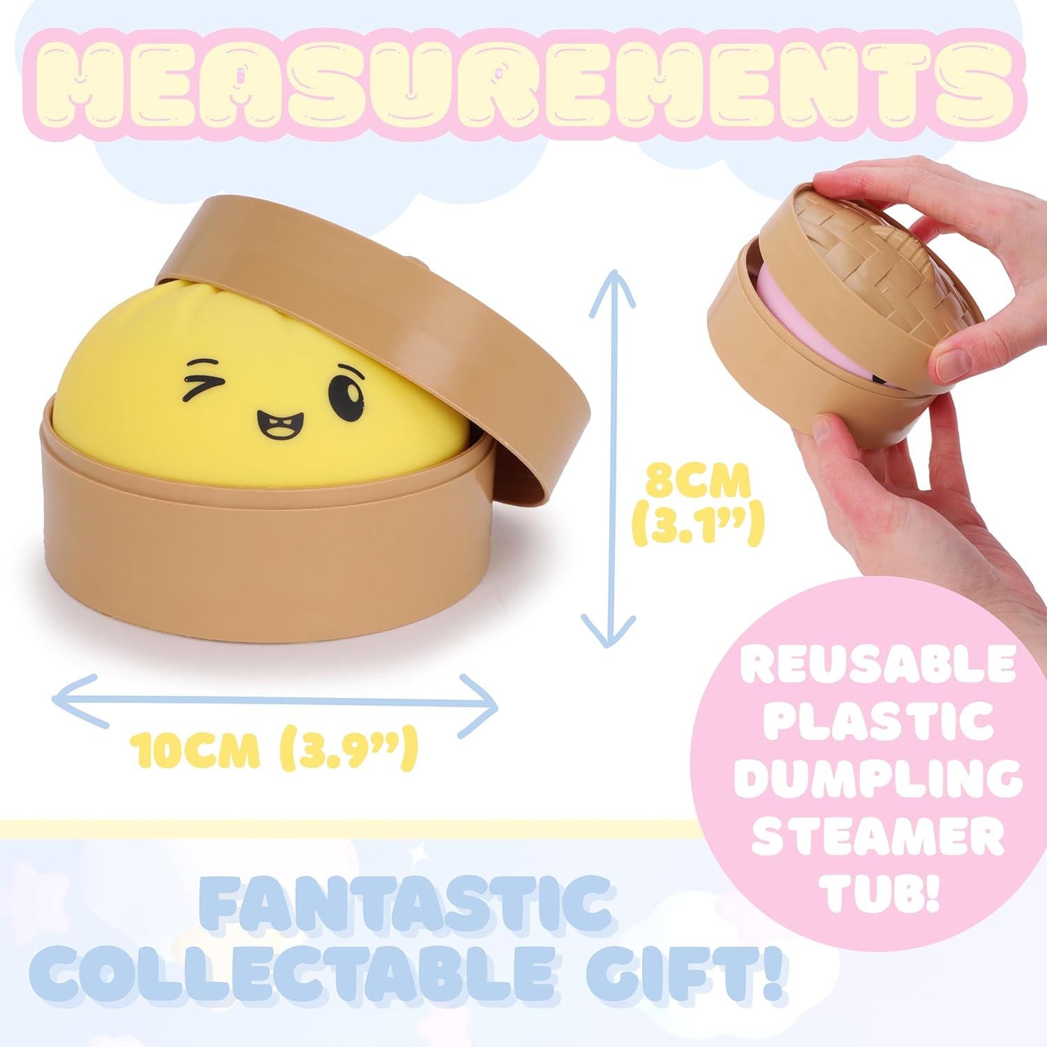 Toyland® Squishy Bao Dumpling Sensory Toy With Plastic Steamer Box - Fidget Toy for Kids - 3 Designs Available, 1 Chosen At Random - Ages 3+ - Image 3