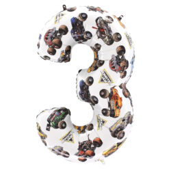 Toyland® 66cm (26”) Monster Jam™ Number 3 Foil Balloon - Large Monster Truck Birthday Balloon - Party Decoration, Air or Helium, Self Sealing