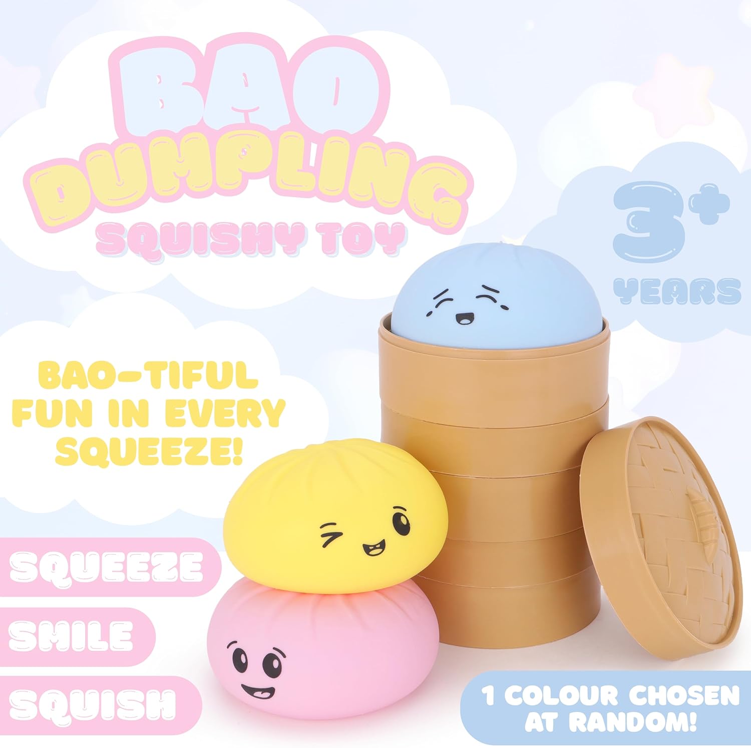 Toyland® Squishy Bao Dumpling Sensory Toy With Plastic Steamer Box - Fidget Toy for Kids - 3 Designs Available, 1 Chosen At Random - Ages 3+ - Image 4