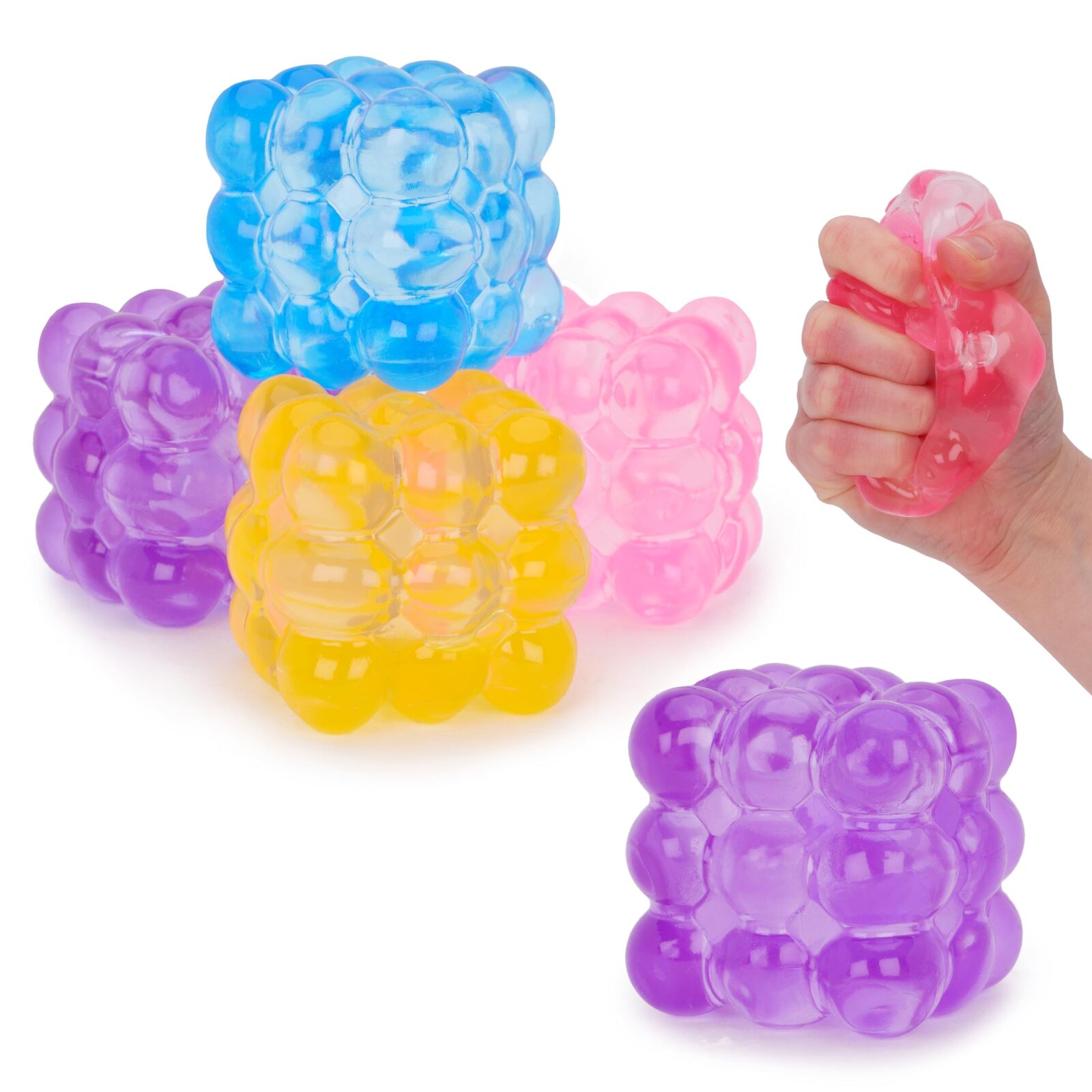 Toyland® 5cm (2“) Squishy Bubble Cube Squeeze Toy - 4 Assorted Colours - 1 Chosen At Random - Squeezy Stress Ball & Sensory Fidget Toy for Kids & Adults - Ages 3+