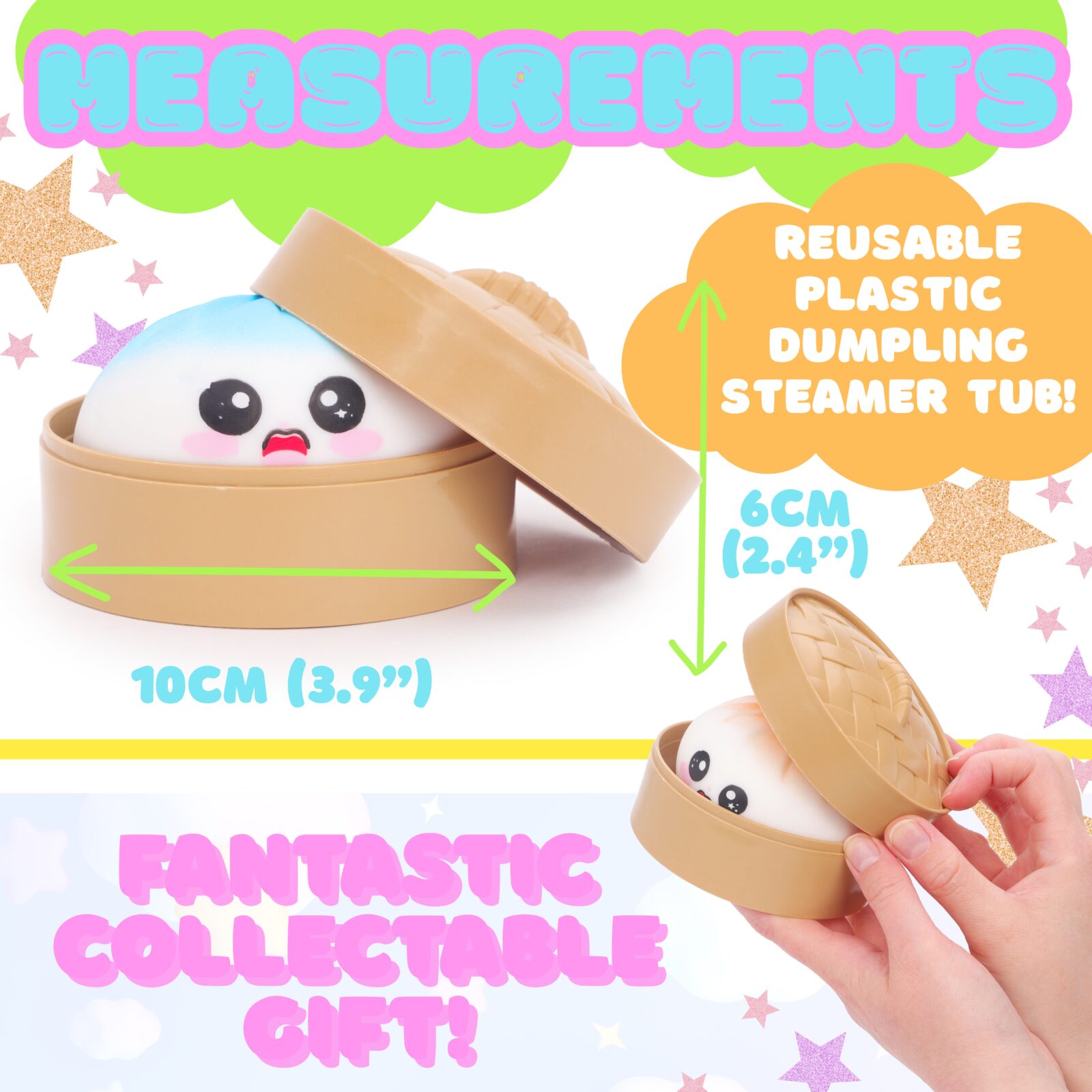 Toyland® Colour Top Squishy Bao Dumpling Sensory Fidget Toy with Plastic Steamer Box - Squeeze Toys for Kids - Ages 3+ - Image 5