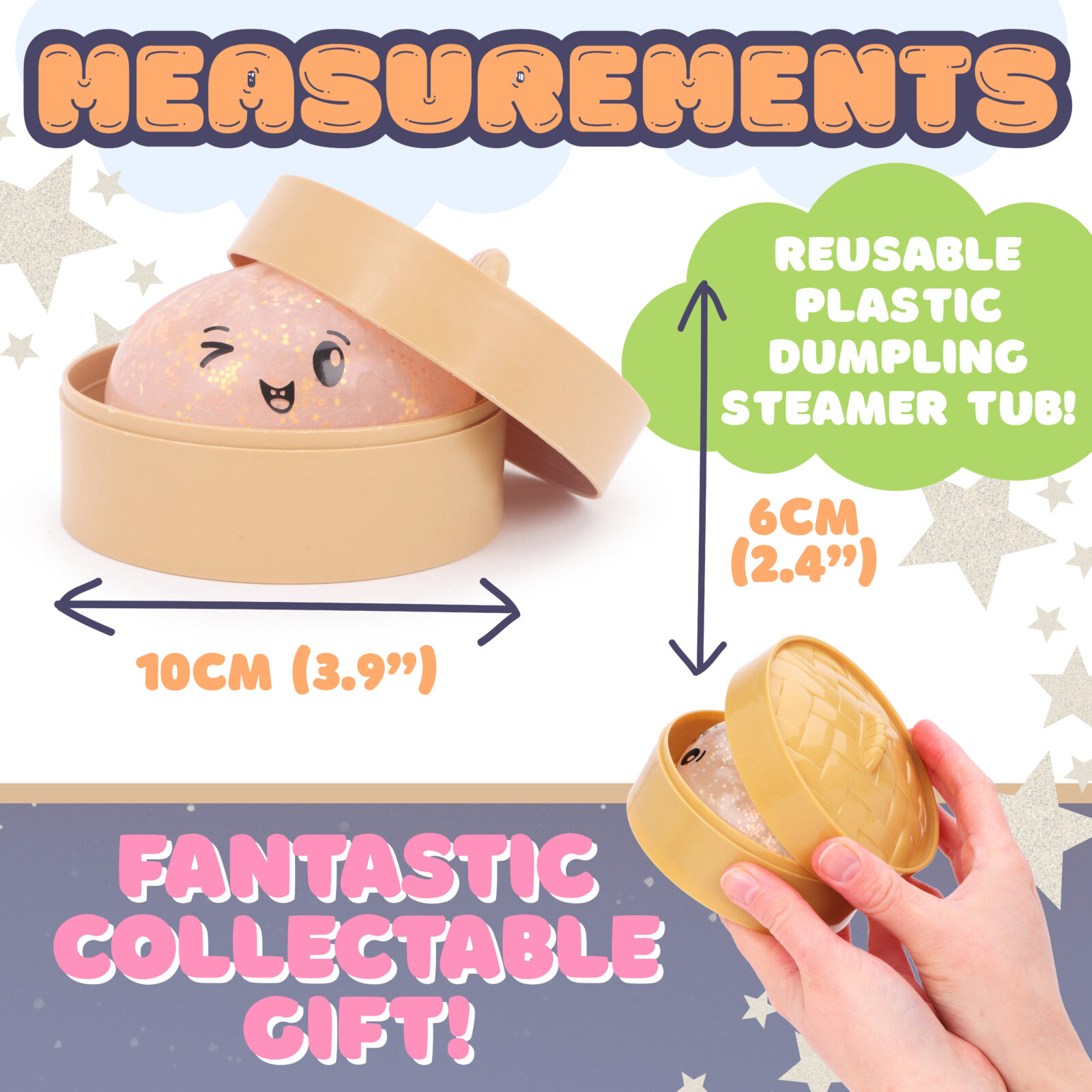Toyland® Glow In The Dark Squishy Bao Dumpling Sensory Fidget Toy with Plastic Steamer Box - Squeeze Toys for Kids - Ages 3+ - Image 2