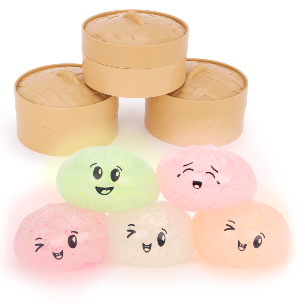 Toyland® Glow In The Dark Squishy Bao Dumpling Sensory Fidget Toy with Plastic Steamer Box - Squeeze Toys for Kids - Ages 3+