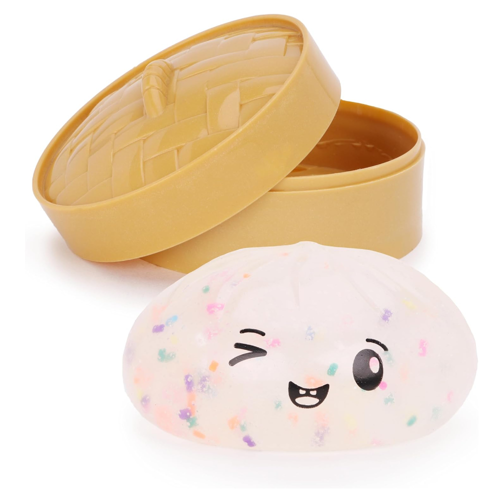 Toyland® Confetti Squishy Bao Dumpling Sensory Fidget Toy with Plastic Steamer Box - Squeeze Toys for Kids - Ages 3+