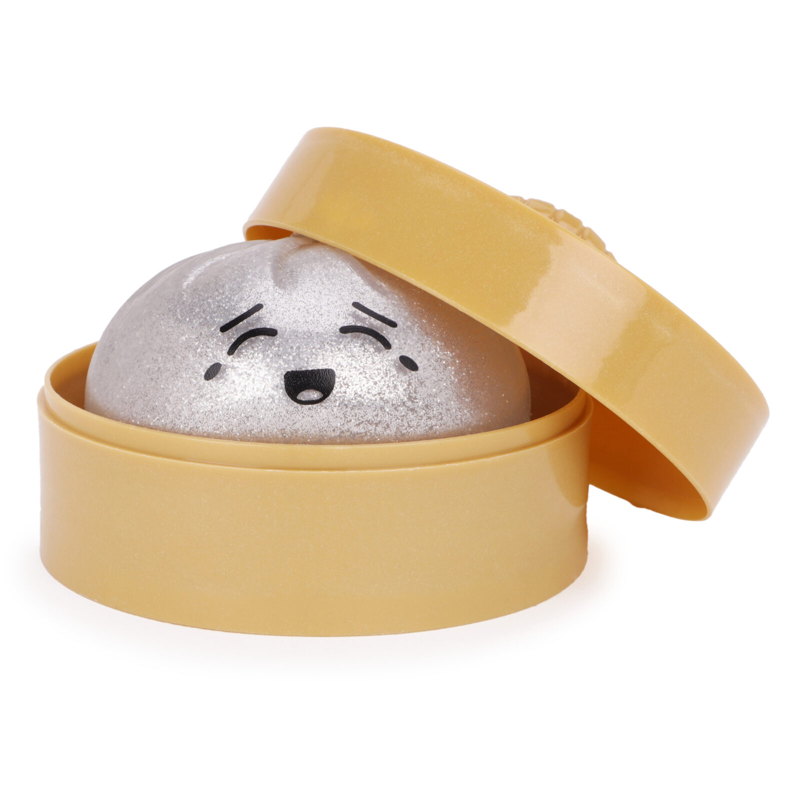 Toyland® Metallic Silver Squishy Bao Dumpling Sensory Toy With Plastic Steamer Box - Fidget Toy for Kids - Ages 3+ - Image 3