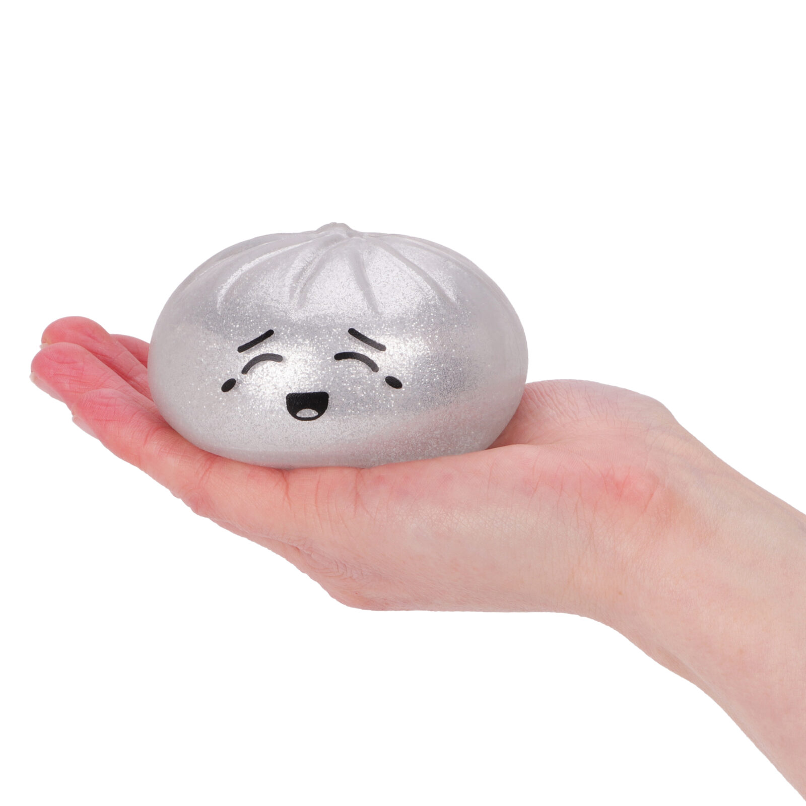 Toyland® Metallic Silver Squishy Bao Dumpling Sensory Toy With Plastic Steamer Box - Fidget Toy for Kids - Ages 3+ - Image 5