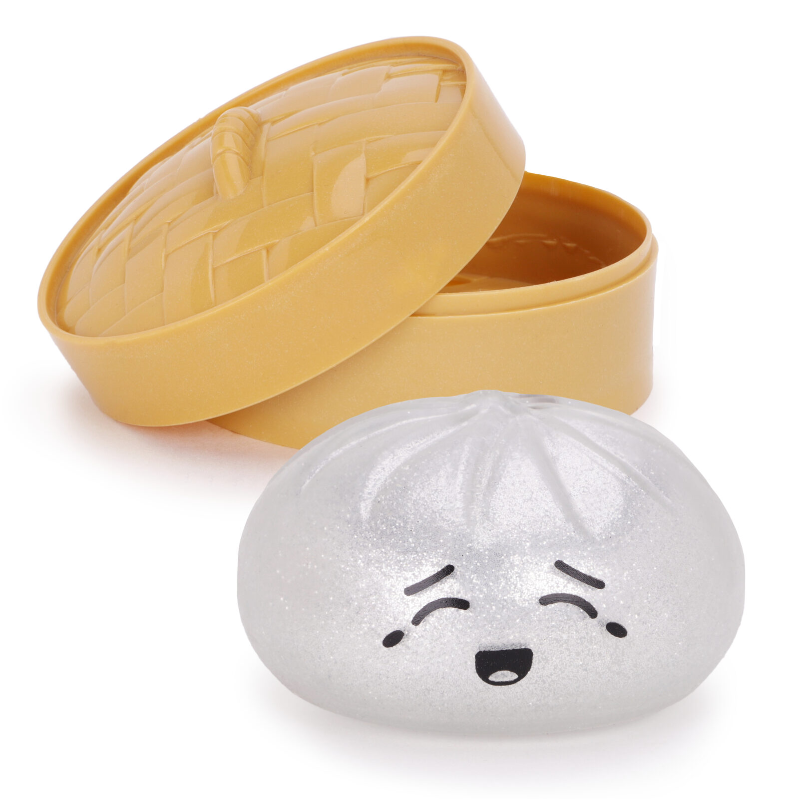 Toyland® Metallic Silver Squishy Bao Dumpling Sensory Toy With Plastic Steamer Box - Fidget Toy for Kids - Ages 3+