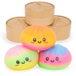 Toyland® Tie Dye Squishy Bao Dumpling Sensory Fidget Toy with Plastic Steamer Box - Squeeze Toys for Kids - Ages 3+
