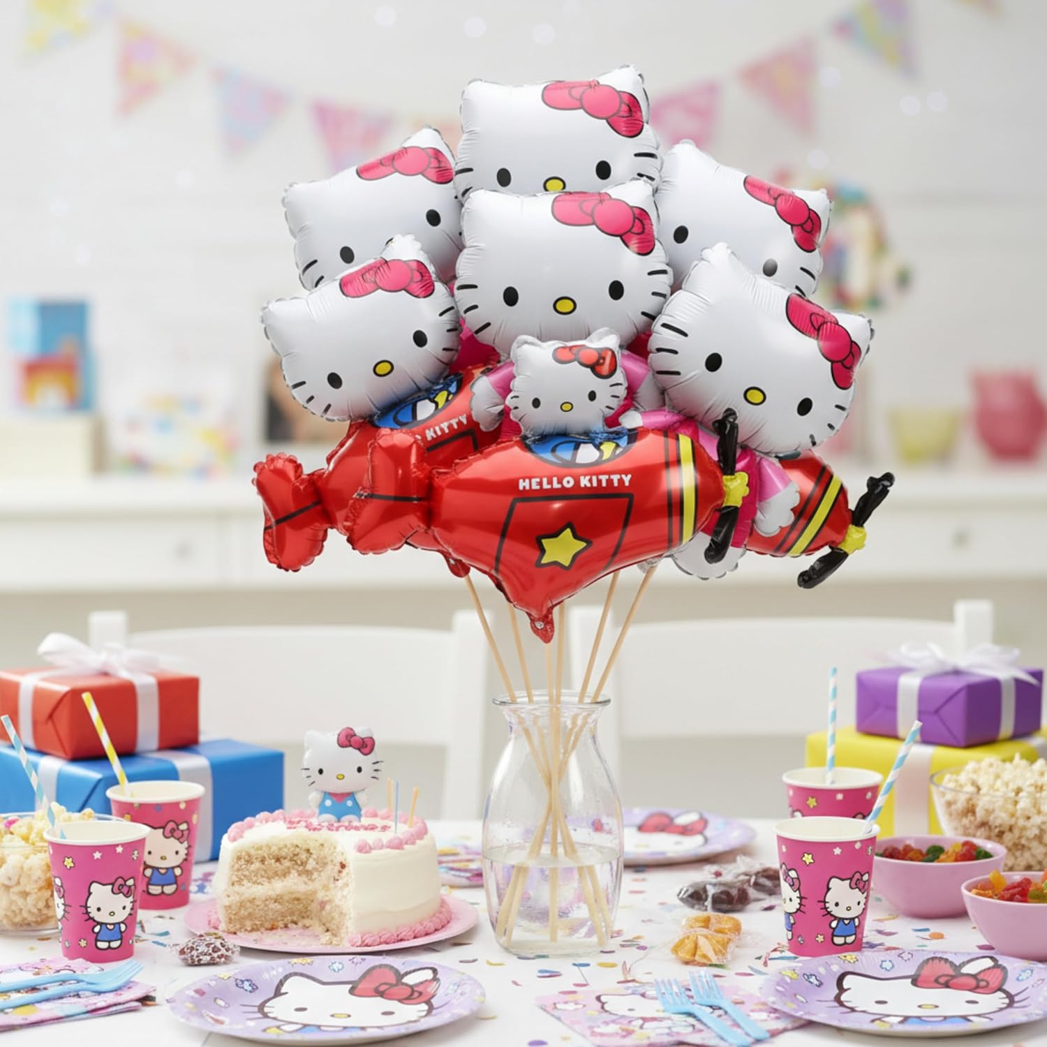 Toyland® Pack Of 20 - Hello Kitty Mini Foil Character Balloons - Sticks And Cups Included - Birthday Party Decorations - Image 2