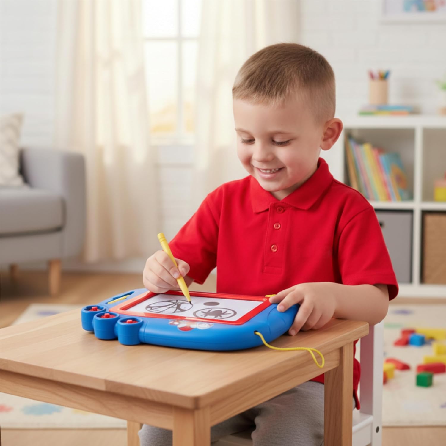 Toyland® Spidey And His Amazing Friends Magnetic Drawing Board - Includes 1x Attached Stylus Pen & 3 x Shape Stamp Accessories - Mess Free Doodle Pad - Educational Learning Toy - Image 2