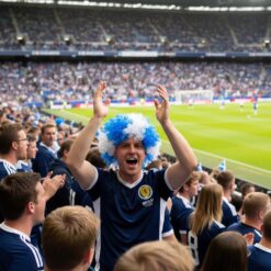 Alternative view of Toyland® Scotland Flag Blue & White Curly Wig - St Andrews Day Fancy Dress - Novelty Costume Headwear - Adults One Size - World Cup, Euros & Patriotic Scottish Celebration Party Accessory