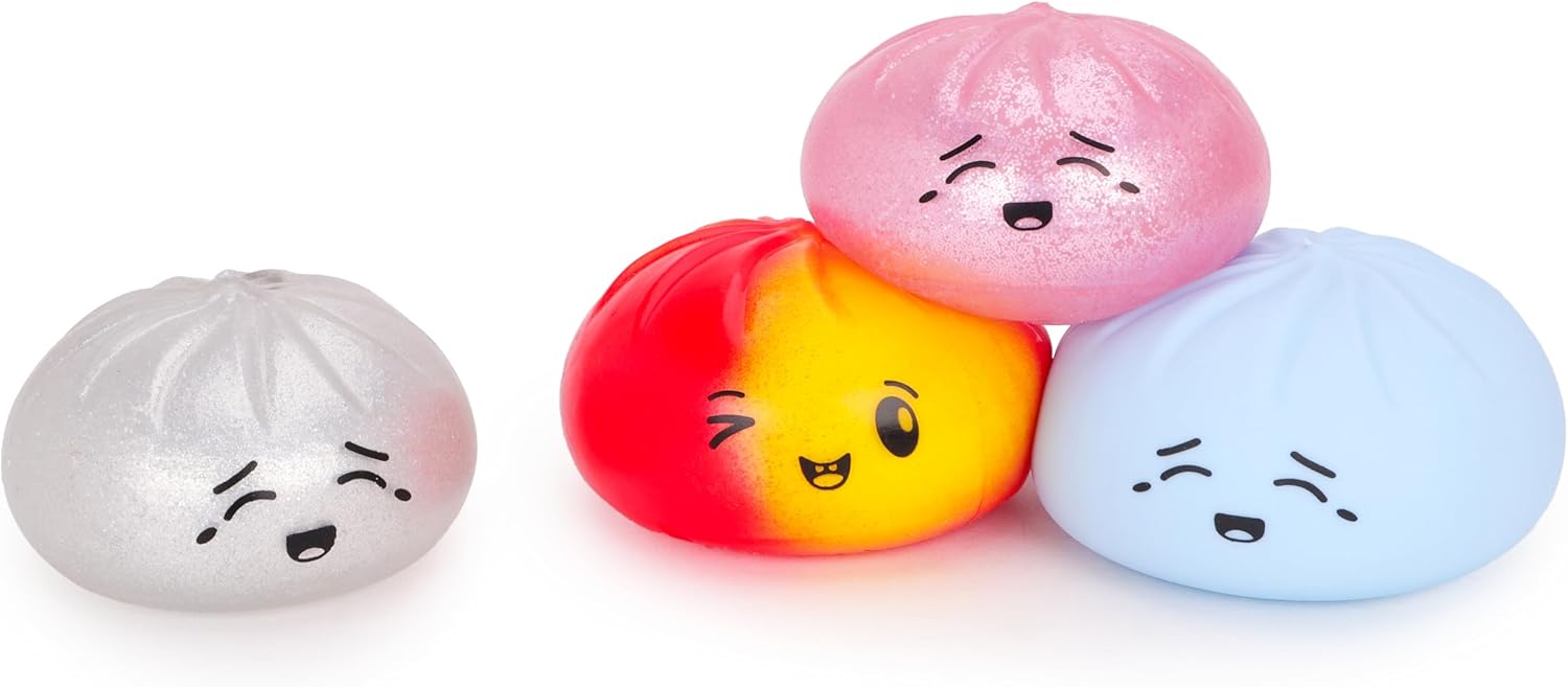 Toyland® Pack of 4 - Squishy Bao Dumpling Sensory Fidget Toys with Plastic Steamer Box - Squeeze Toys for Kids - Mega Bundle - Image 2