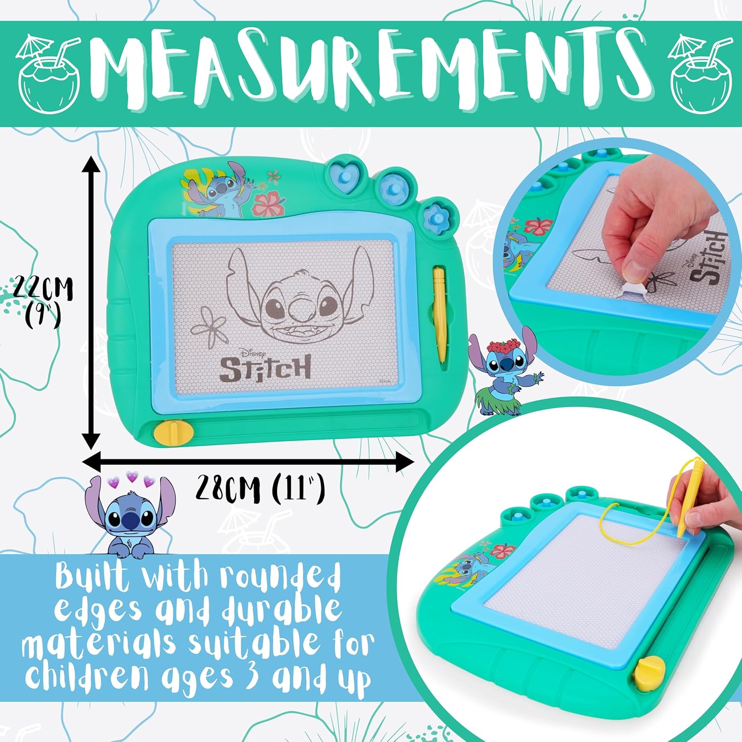 Toyland® Disney Stitch Magnetic Drawing Board - Includes 1x Attached Stylus Pen & 3 x Shape Stamp Accessories - Mess Free Doodle Pad - Educational Learning Toy - Image 4