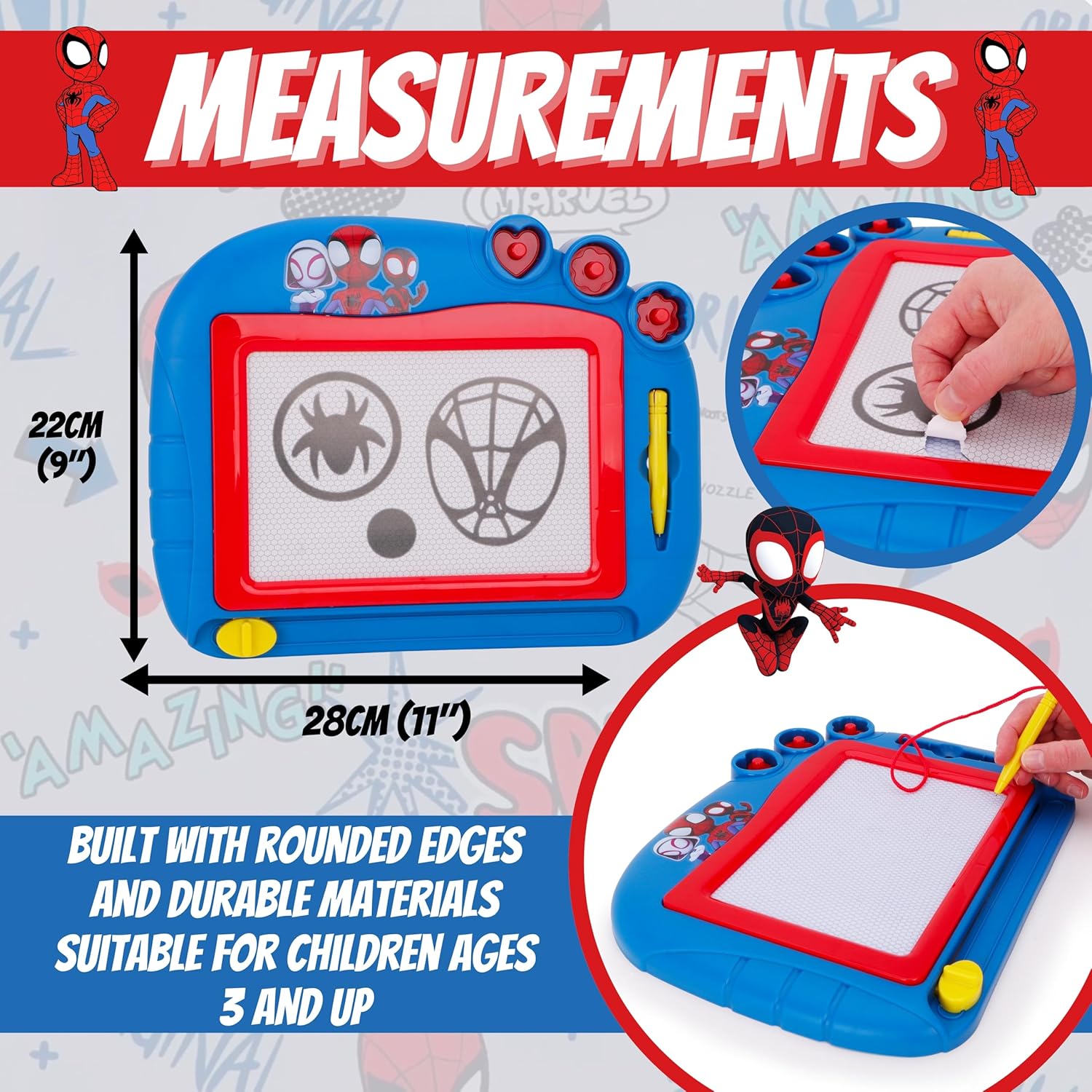 Toyland® Spidey And His Amazing Friends Magnetic Drawing Board - Includes 1x Attached Stylus Pen & 3 x Shape Stamp Accessories - Mess Free Doodle Pad - Educational Learning Toy - Image 5