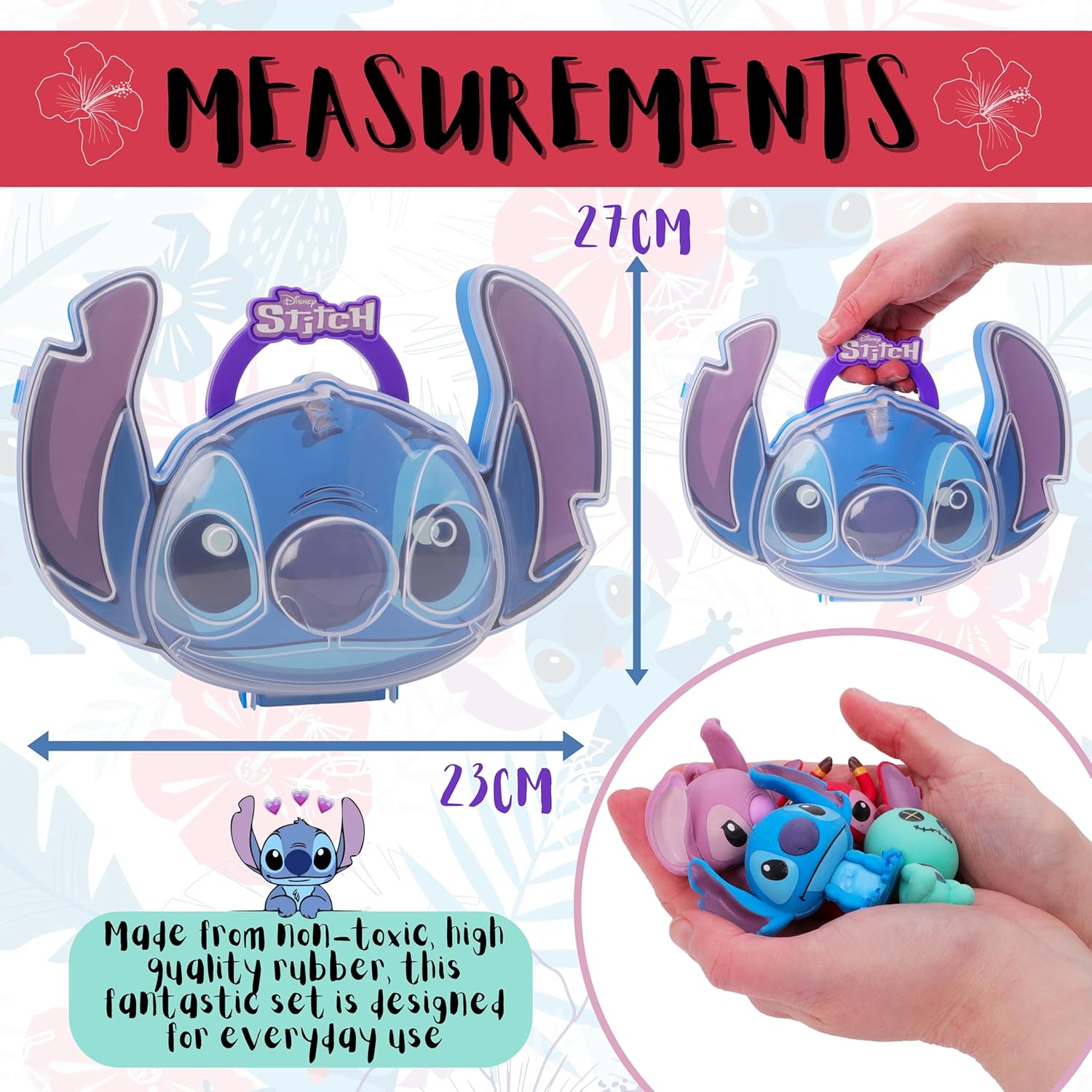 Toyland® Disney Stitch & Friends Character Shaped Carry Case & 4 Piece Collectable 3D Figures Eraser Set - Portable Stationery Supplies - Image 4