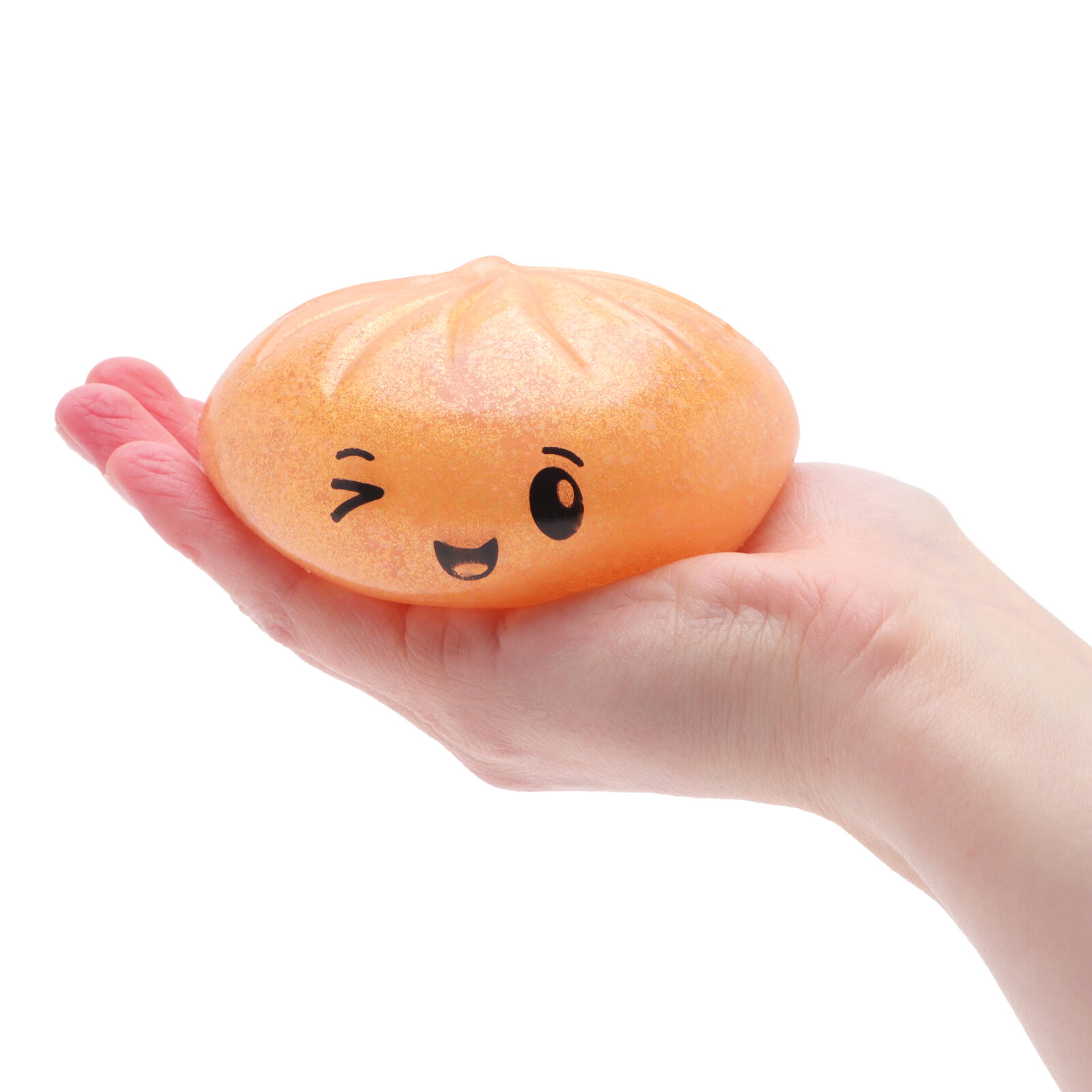 Toyland® Shiny Orange Squishy Bao Dumpling Sensory Fidget Toy with Plastic Steamer Box - Squeeze Toys for Kids - Ages 3+ - Image 4