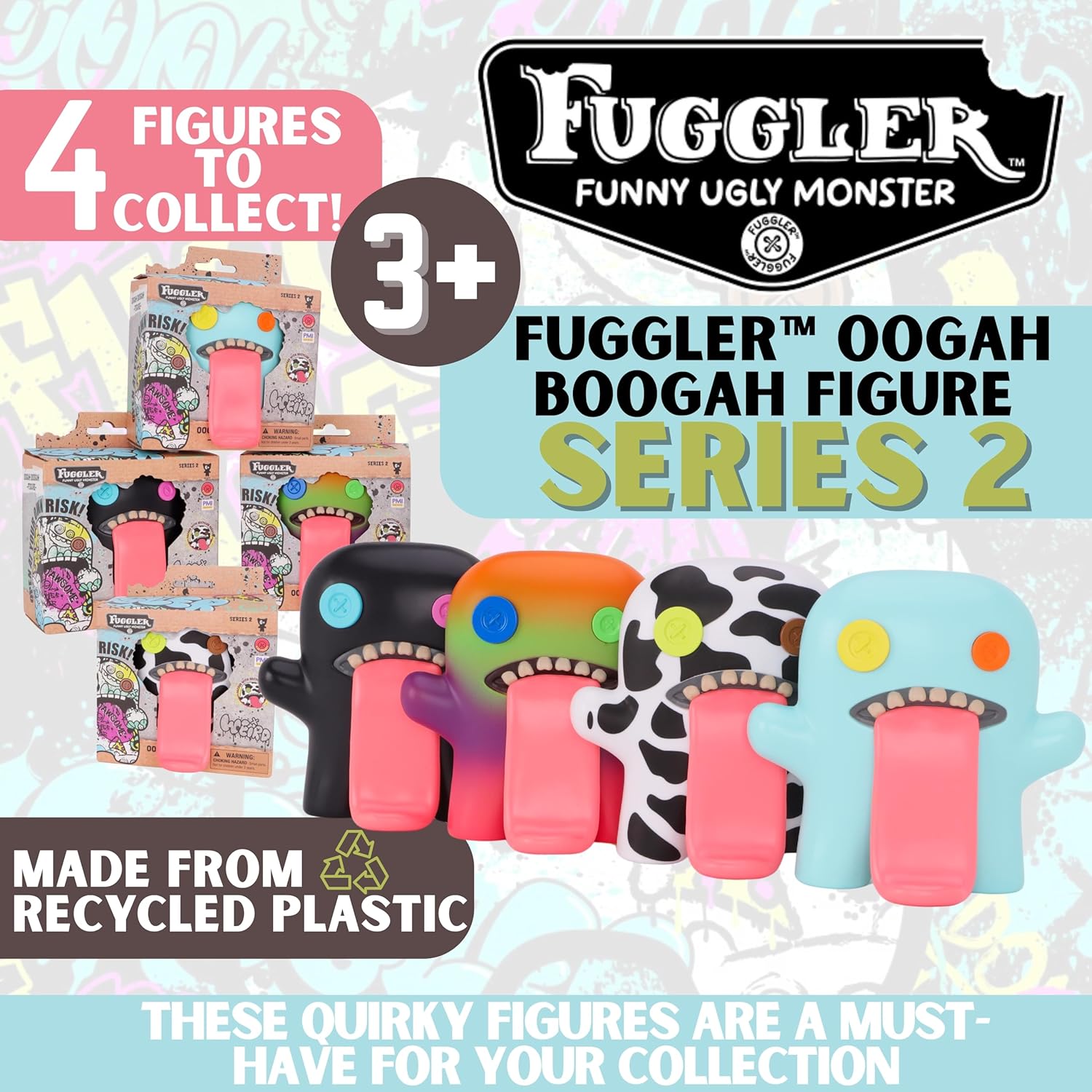 Toyland® 12cm (4.7") Fuggler™ Oogah Boogah Figure Series 2 - Made From Recycled Plastic - 4 To Collect, 1 Chosen at Random - Suitable for Kids Aged 3+ - Image 2