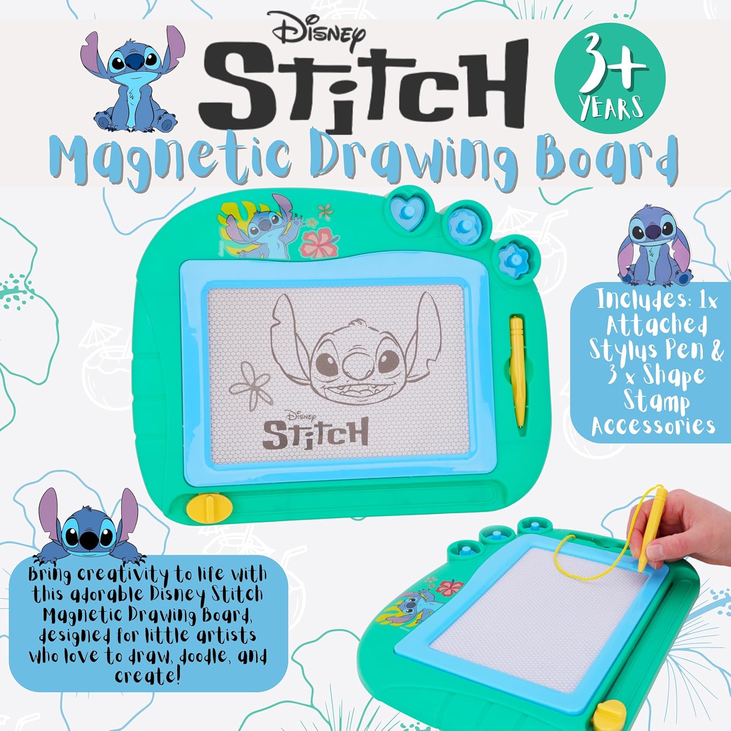 Toyland® Disney Stitch Magnetic Drawing Board - Includes 1x Attached Stylus Pen & 3 x Shape Stamp Accessories - Mess Free Doodle Pad - Educational Learning Toy - Image 2