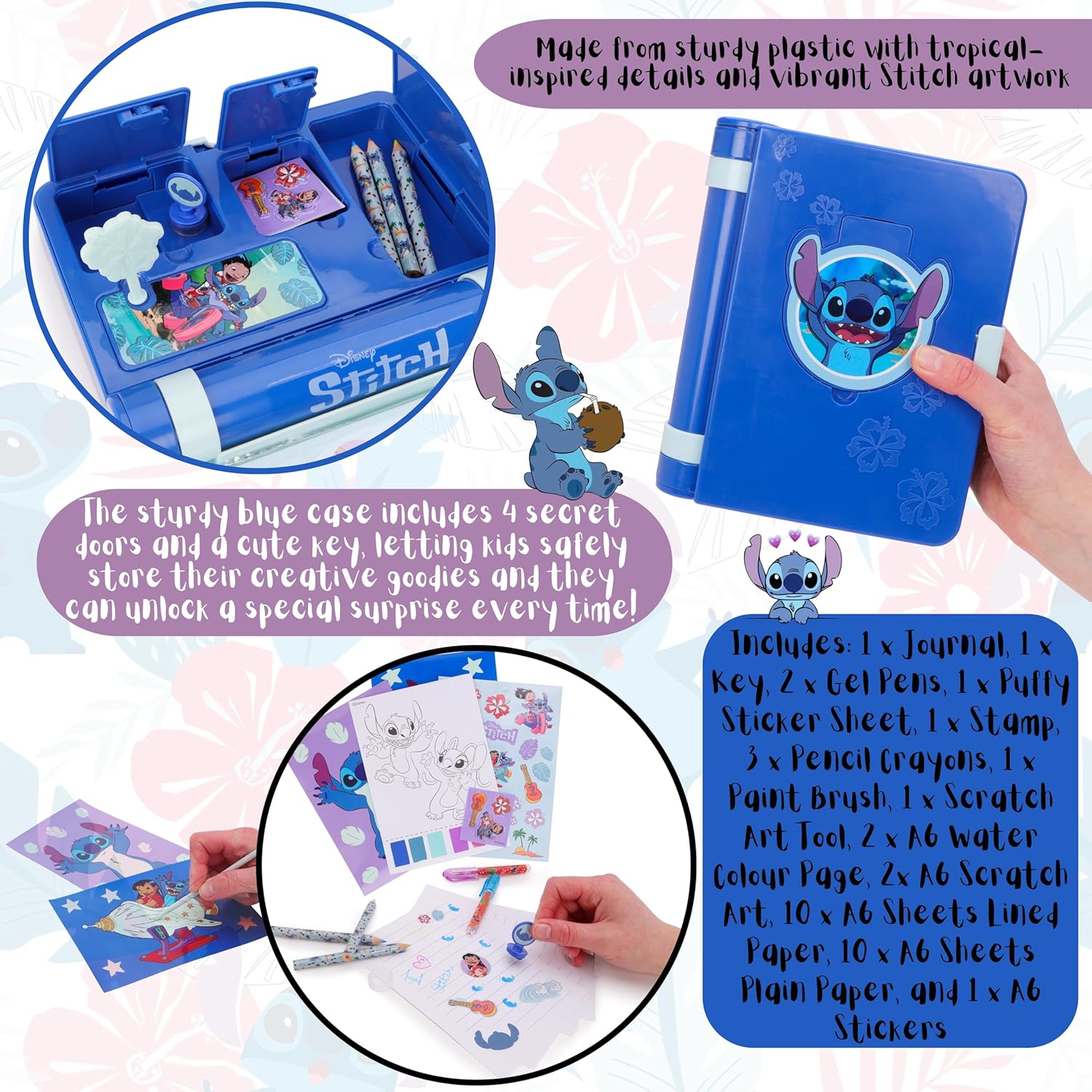 Toyland® Disney Stitch 36-Piece Surprise Activity Set with Secret Key – 4 Doors to Unlock – Stationery Supplies, Arts & Crafts Kit for Kids – Ages 3+ - Image 3