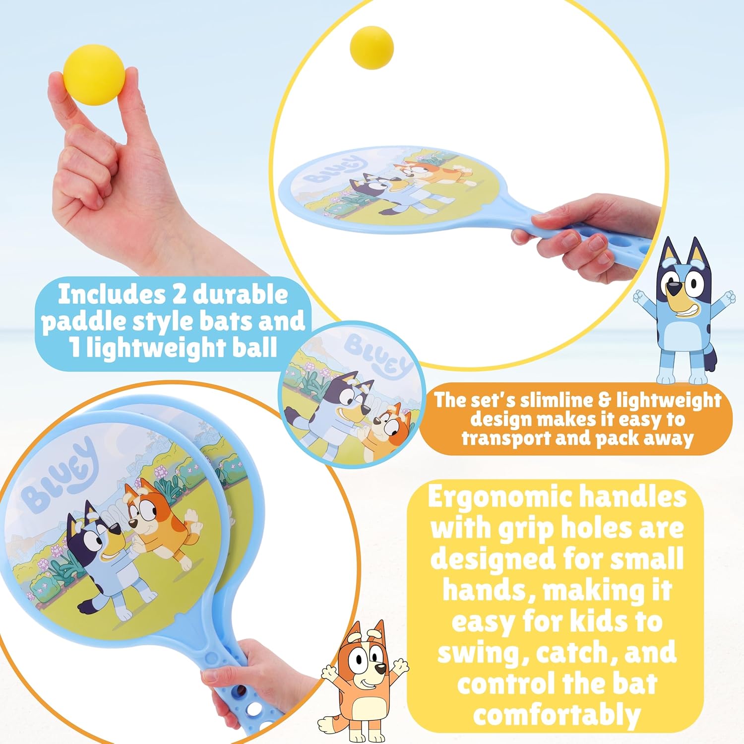 Toyland® 37cm (15”) Bluey Beach Bat & Ball Set - Includes 2 Bats & 1 Soft Ball - Outdoor Toys & Games - Fun Travel Accessories - Image 4