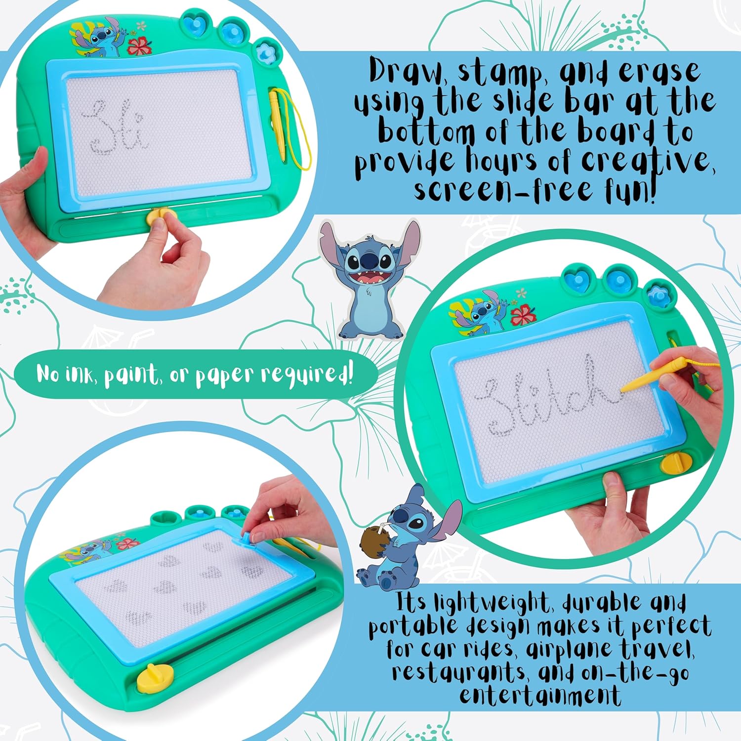 Toyland® Disney Stitch Magnetic Drawing Board - Includes 1x Attached Stylus Pen & 3 x Shape Stamp Accessories - Mess Free Doodle Pad - Educational Learning Toy - Image 3