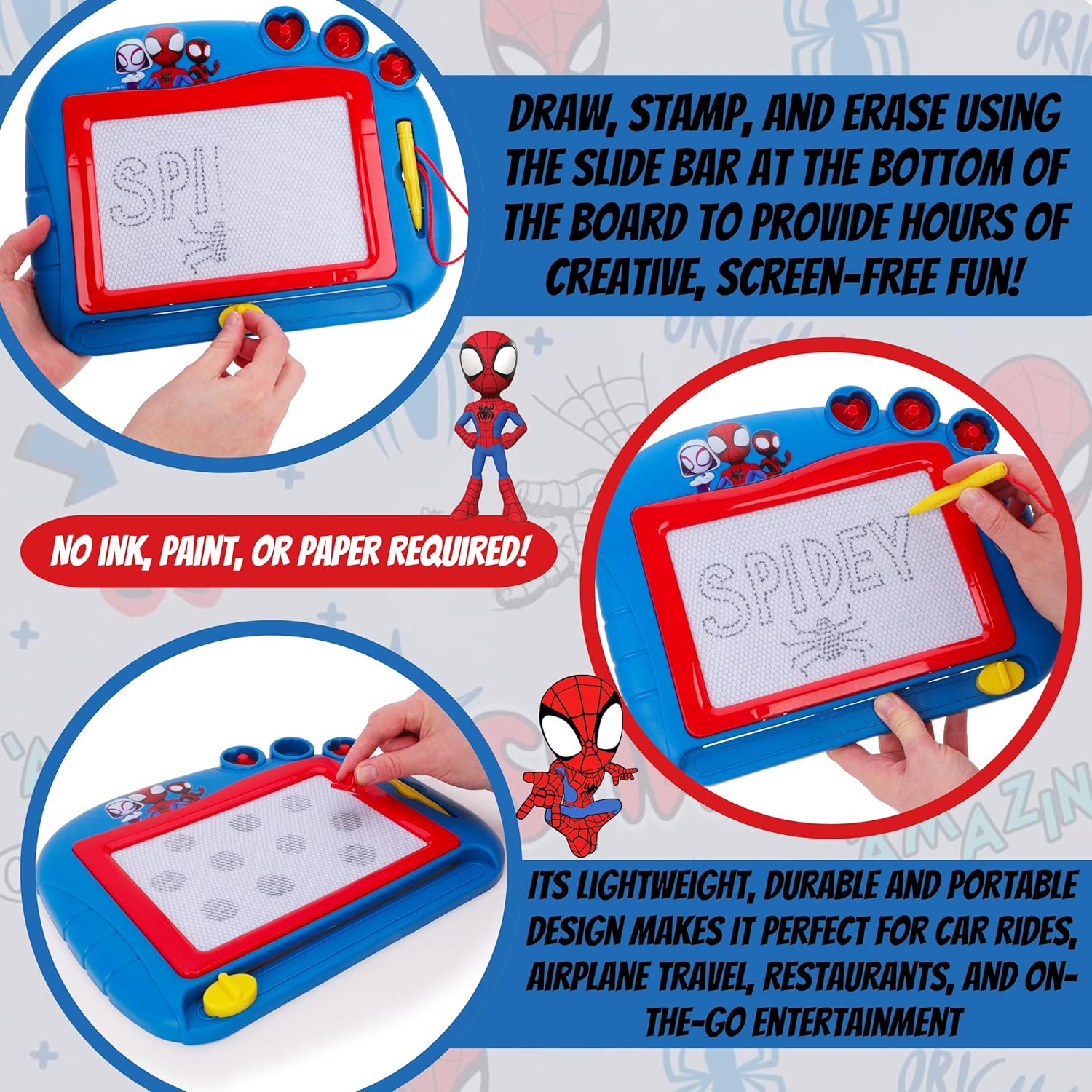 Toyland® Spidey And His Amazing Friends Magnetic Drawing Board - Includes 1x Attached Stylus Pen & 3 x Shape Stamp Accessories - Mess Free Doodle Pad - Educational Learning Toy - Image 4
