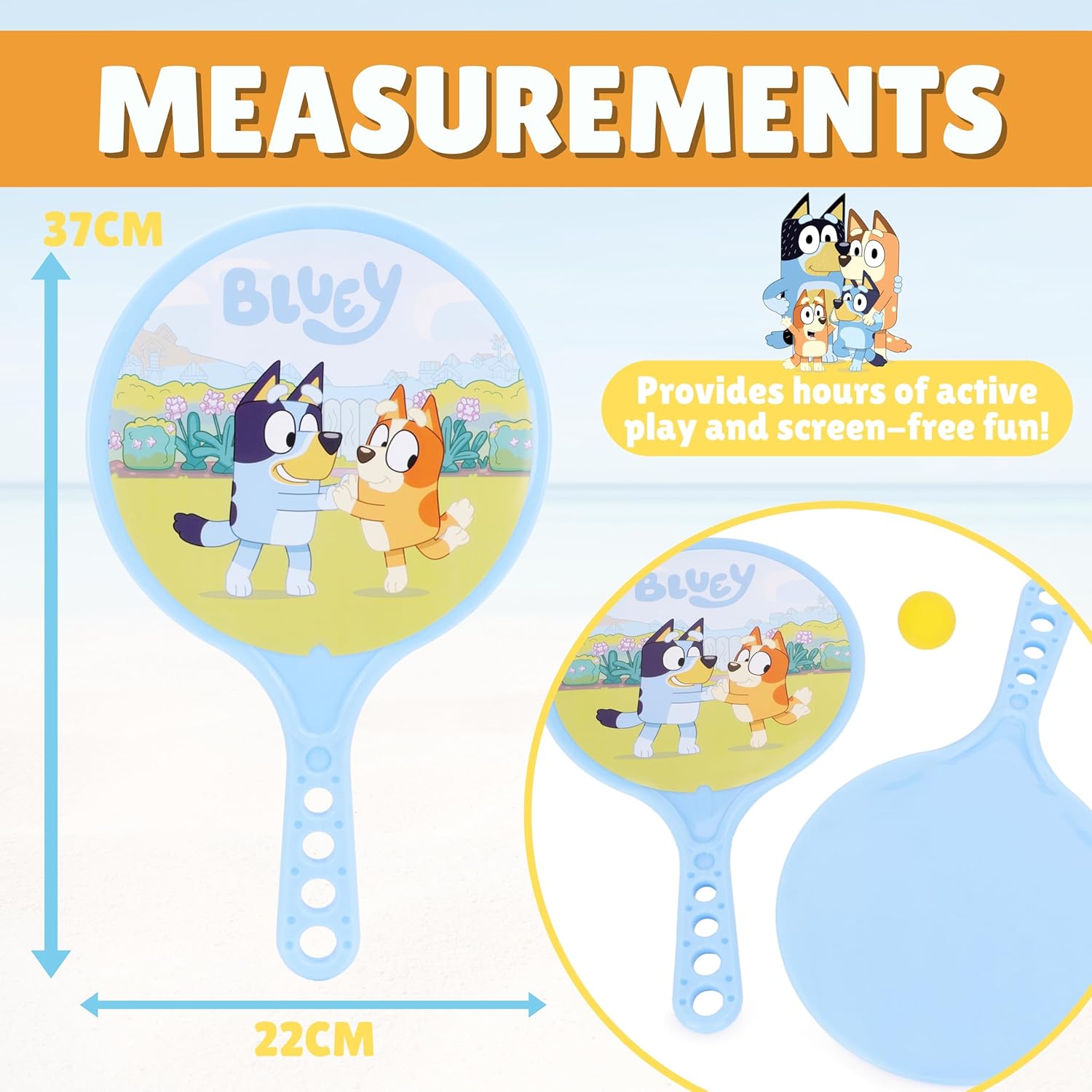 Toyland® 37cm (15”) Bluey Beach Bat & Ball Set - Includes 2 Bats & 1 Soft Ball - Outdoor Toys & Games - Fun Travel Accessories - Image 5