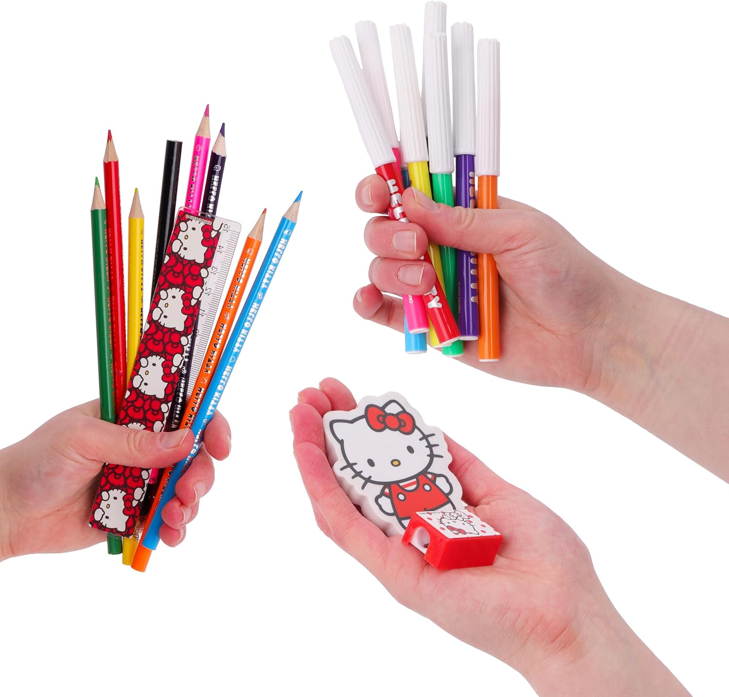 Toyland® Hello Kitty Two-Tier Zipped Filled Pencil Case - Includes: 1 Notebook, 7 Coloured Pencils, 8 Felt Tip Pens, Pencil, Ruler, Eraser, Sharpener - Kids School Stationery & Organiser - Image 8