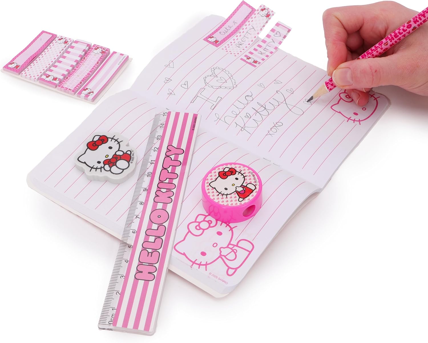 Toyland® Hello Kitty Filled Pencil Case - Includes: 1x Notebook, 2 x Pencils, 4 x Character Erasers, 1 x Sharpener, 1 x Ruler & 125 x Sticky Notes - School Stationary Set - Travel Drawing Supplies - Image 8