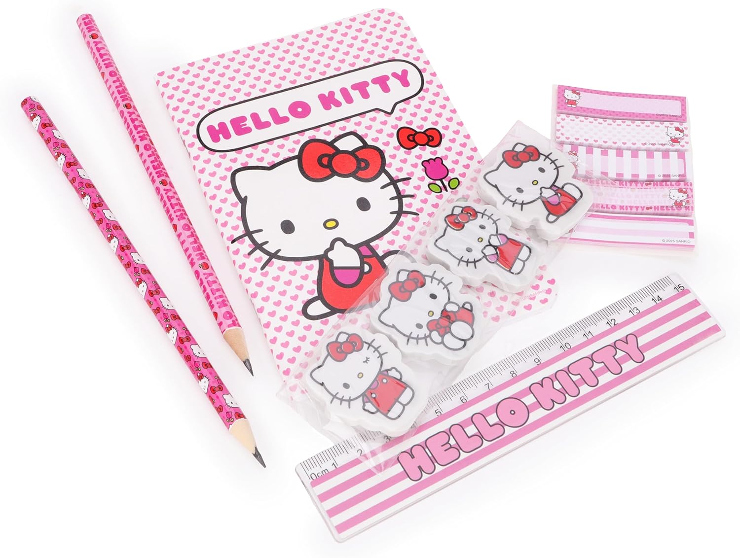Toyland® Hello Kitty Filled Pencil Case - Includes: 1x Notebook, 2 x Pencils, 4 x Character Erasers, 1 x Sharpener, 1 x Ruler & 125 x Sticky Notes - School Stationary Set - Travel Drawing Supplies - Image 9
