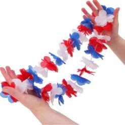 Alternative view of Toyland® 84cm (33”) Red, Blue & White Union Jack Flower Lei - Unisex Hawaiian Style Garland - World Cup, Euros, VE Day, Sports Celebrations, Festival & Fancy Dress Accessory - One Size