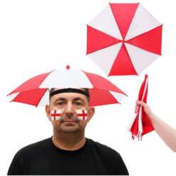 Toyland® 50cm (20”) England Red & White Umbrella Hat – Hands-Free Adjustable Folding Parasol for Rain & Sun Protection, Ideal for Festivals, Sports Fans, Fishing & Outdoor Events, Euros & World Cup