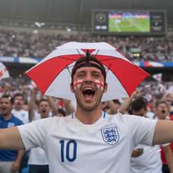 Alternative view of Toyland® 50cm (20”) England Red & White Umbrella Hat – Hands-Free Adjustable Folding Parasol for Rain & Sun Protection, Ideal for Festivals, Sports Fans, Fishing & Outdoor Events, Euros & World Cup