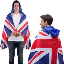 Toyland® 145cm (57”) Red, White & Blue Union Jack Flag Hooded Cape - One Size Unisex Adults Fancy Dress Costume - St Georges Day, Unite The Kingdom Celebration Party Accessories
