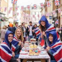 Alternative view of Toyland® 145cm (57”) Red, White & Blue Union Jack Flag Hooded Cape - One Size Unisex Adults Fancy Dress Costume - St Georges Day, Unite The Kingdom Celebration Party Accessories