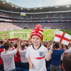 Alternative view of Toyland® England St George’s Cross Red & White Bobble Hat - Unisex Child Size Beanie - Football, Sports, World Cup, Euros & St George's Day Accessory - One Size Fits Most Children
