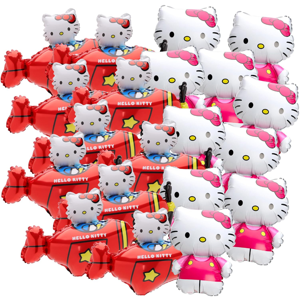 Toyland® Pack Of 20 - Hello Kitty Mini Foil Character Balloons - Sticks And Cups Included - Birthday Party Decorations