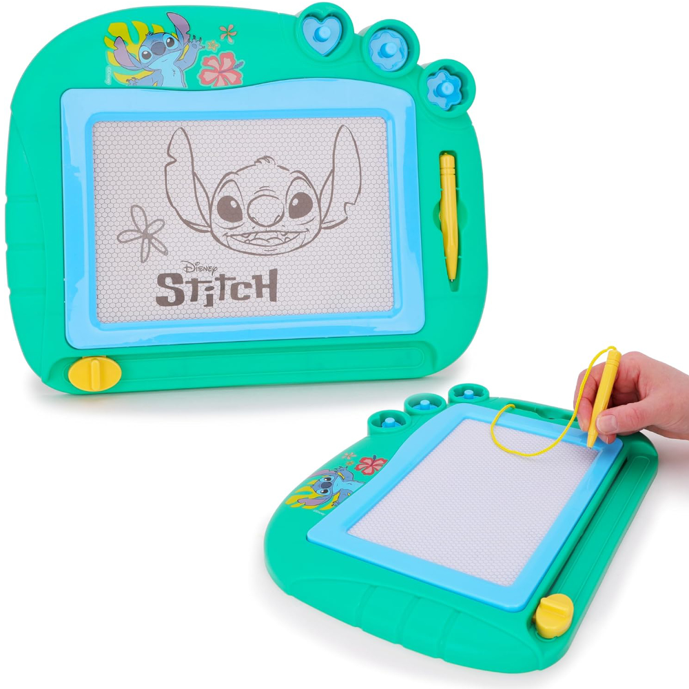 Toyland® Disney Stitch Magnetic Drawing Board - Includes 1x Attached Stylus Pen & 3 x Shape Stamp Accessories - Mess Free Doodle Pad - Educational Learning Toy