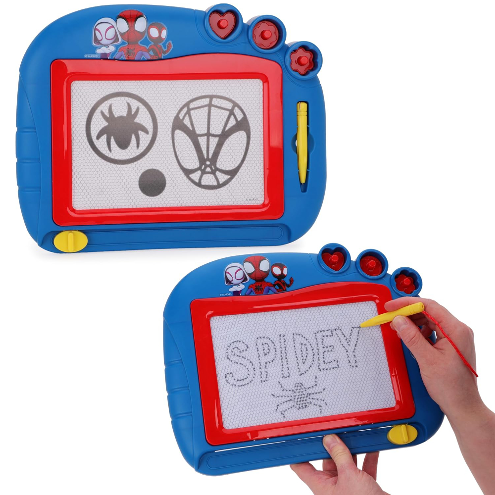 Toyland® Spidey And His Amazing Friends Magnetic Drawing Board - Includes 1x Attached Stylus Pen & 3 x Shape Stamp Accessories - Mess Free Doodle Pad - Educational Learning Toy