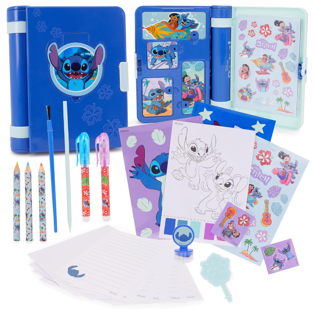 Toyland® Disney Stitch 36-Piece Surprise Activity Set with Secret Key – 4 Doors to Unlock – Stationery Supplies, Arts & Crafts Kit for Kids – Ages 3+