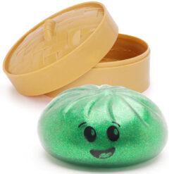 Toyland® Shiny Green Squishy Bao Dumpling Sensory Fidget Toy with Plastic Steamer Box - Squeeze Toys for Kids - Ages 3+
