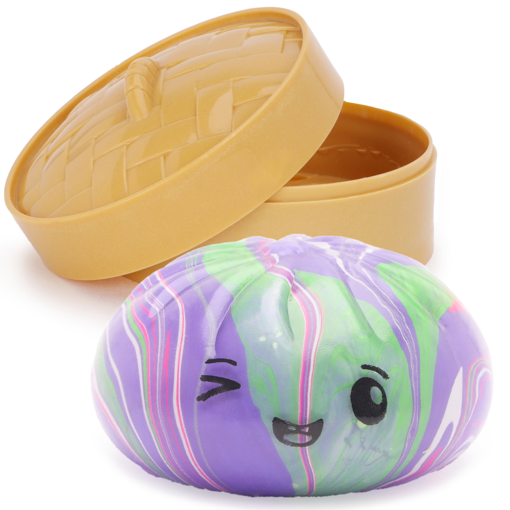 Toyland® Marble Design Squishy Bao Dumpling Sensory Fidget Toy with Plastic Steamer Box - Squeeze Toys for Kids - Ages 3+